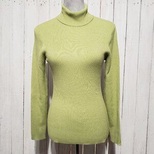 Coldwater Creek S Sweater Turtleneck Green Ribbed Classic Fitted Academia Y2K